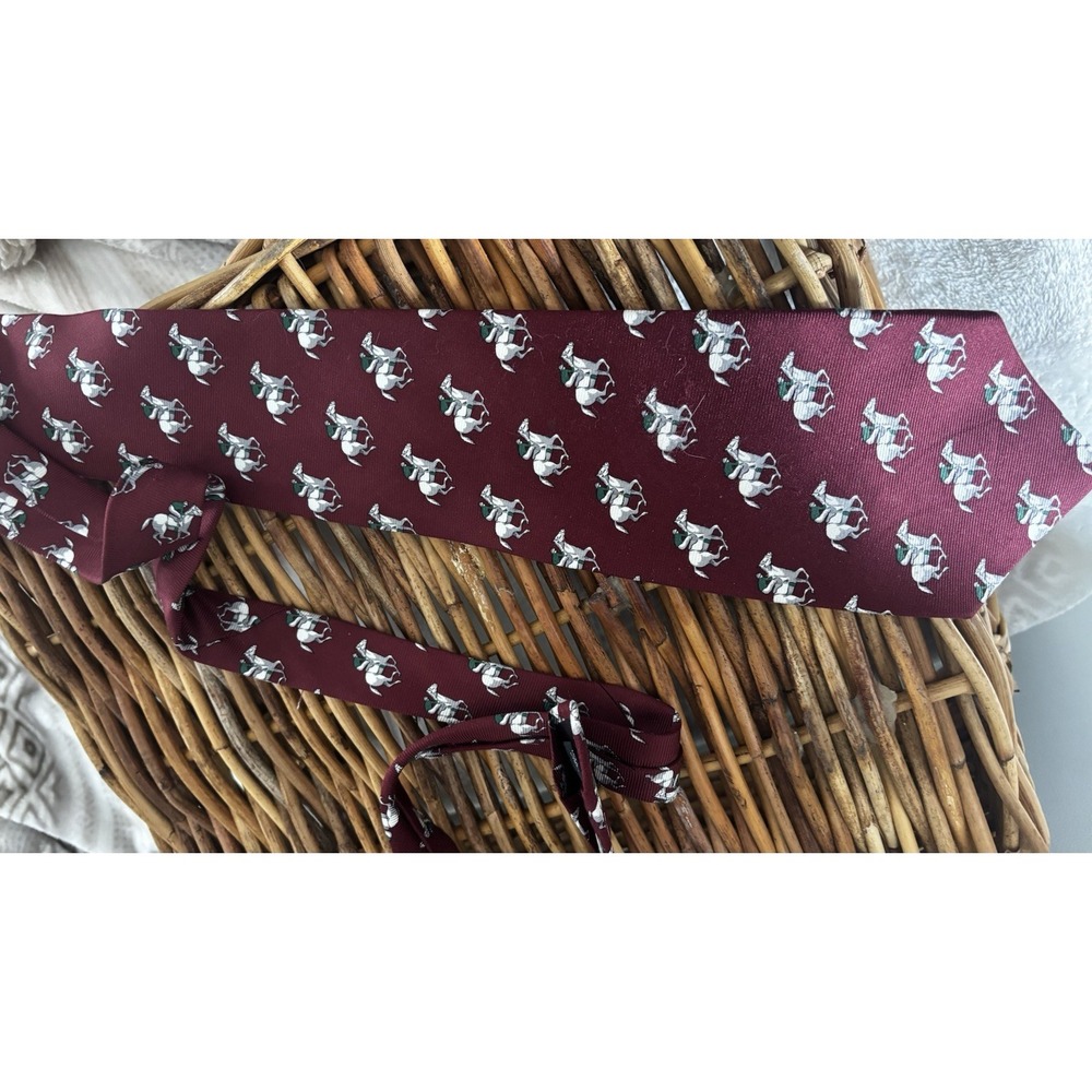 Polo by Ralph Lauren Burgundy silk men's neck tie all over pony logo handmade